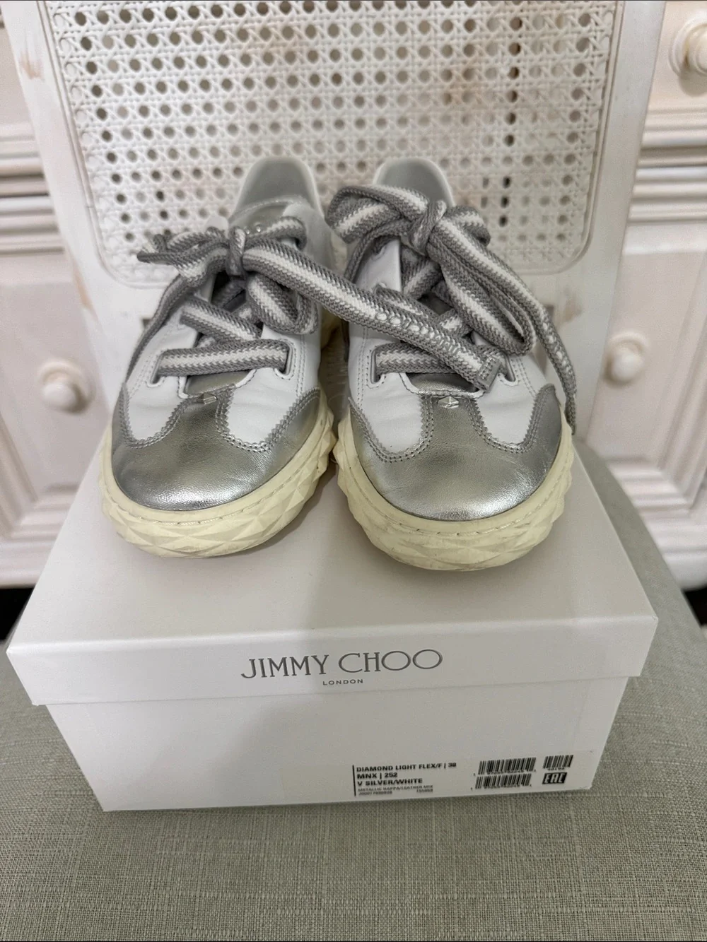 Jimmy Choo Silver & White Women’s Low-Top Sneakers